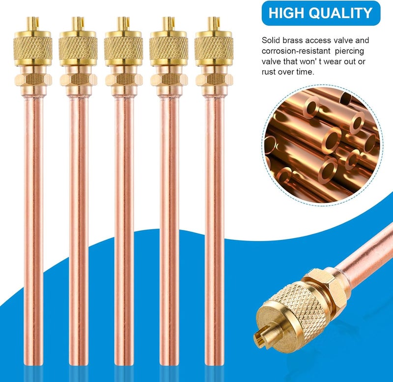 Tigbear Service Access Valves Kit, 20PC Access Service Valve 1/4'' SAE x 1/4'' OD x 3.54'' Stem Core Brass Copper Refrigerator Access Valves Set, Air Conditioner Service Valve Charge Needle Valve - Image 3